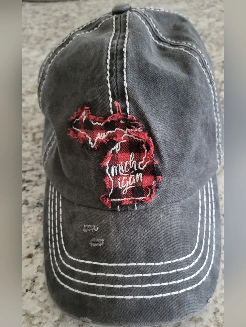 David and Young Gray Distressed Baseball Cap with Michigan State Patch